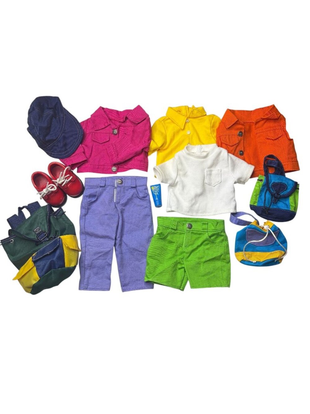 Vintage Battat 18" Doll Clothes Lot Bright Jackets Pants Shorts Bags Shoes Fits
